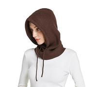 Facecozy Sombreros de invierno para mujer, mezcla de lana con capucha, gorro para mujer, pasamontañas, gorro de punto con calavera, gorro, gorro, polainas para el cuello, Café, Talla única