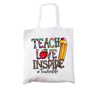 FaceYee Bolsa de hombro para profesora, regalo floral para ella, 35 cm de ancho x 40 cm de alto, Enseña a inspirar amor, 35cm(W)x40cm(H)