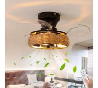 Fachae Cuerda De Cáñamo Ventilador De Techo Con Luz Silencioso Dormitorio Poca Luz Atmósfera Lampara Ventilador Techo Estilo Bohemio Fan Ceiling Light 6 Velocidad Del Viento 50cm 24W