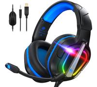 Fachixy Auriculares para Juegos para PS4, PS5, PC, Switch, Xbox, Auriculares con Cable USB con micrófono, Auriculares para Juegos con cancelación de Ruido, Ligeros, claros y Brillantes con micrófono