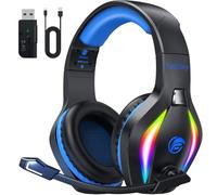 Fachixy FC100 - Auriculares inalámbricos con micrófono, 2,4 G, para PS5, PS4, PC, Switch, Mac, Sonido Envolvente, Bluetooth, Auriculares inalámbricos con luz LED, más de 50 Horas de duración de la