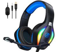 Fachixy FC100 Cascos Gaming para PS4, PS5, PC, Xbox One, Switch, Auriculares Gaming Cancelación de Ruido, Cascos con Microfono Estéreo Sonido, Cascos para PS4 con 3.5mm Jack con Luz RGB (Azul)