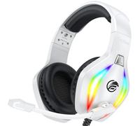 Fachixy FC100 Cascos Gaming para PS4, PS5, PC, Xbox One, Switch, Auriculares Gaming Cancelación de Ruido, Cascos con Microfono Estéreo Sonido, Cascos para PS4 con 3.5mm Jack con Luz RGB (Blanco-Negro)