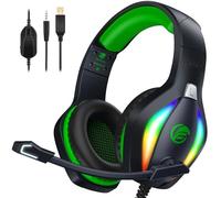 Fachixy FC100 Cascos Gaming para PS4, PS5, PC, Xbox One, Switch, Auriculares Gaming Cancelación de Ruido, Cascos con Microfono Estéreo Sonido, Cascos para PS4 con 3.5mm Jack con Luz RGB (Verde)