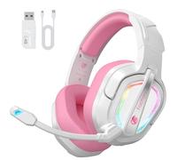 Fachixy FC200 Cascos Gaming Inalámbricos, 2.4GHz Bluetooth Auriculares Gaming Inalambricos para PS5, PS4, PC, Switch, Cancelación de Ruido de Baja latencia, luz LED, Duración 50Hr