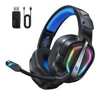 Fachixy FC200 Cascos Gaming Inalámbricos, 2.4GHz Bluetooth Auriculares Gaming Inalambricos para PS5, PS4, PC, Switch, Cancelación de Ruido de Baja latencia, luz LED, Duración 50Hr