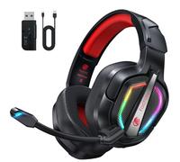 Fachixy FC200 Cascos Gaming Inalámbricos, 2.4GHz Bluetooth Auriculares Gaming Inalambricos para PS5, PS4, PC, Switch, Cancelación de Ruido de Baja latencia, luz LED, Duración 50Hr