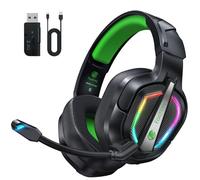 Fachixy FC200 Cascos Gaming Inalámbricos, 2.4GHz Bluetooth Auriculares Gaming Inalambricos para PS5, PS4, PC, Switch, Cancelación de Ruido de Baja latencia, luz LED, Duración 50Hr