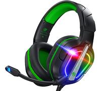 Fachixy FC200 Cascos Gaming para PS5, PS4, PC, Xbox One, Switch, Auriculares Gaming Cancelación de Ruido, Cascos con Microfono Estéreo Sonido, Cascos para PS5 con 3.5mm Jack con Luz RGB (Verde)