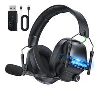 Fachixy FC400 Cascos Gaming Inalámbricos, 2.4GHz Bluetooth Auriculares Gaming Inalambricos para PS5, PS4, PC, Switch, Cancelación de Ruido de Baja latencia, luz LED, Duración 50Hr