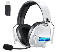 Fachixy FC400 Cascos Gaming Inalámbricos para PC, PS5, PS4, Auriculares Gaming Inalámbricos de 2,4GHz Wireless+Bluetooth - Baja Latencia, Duración 40Hr+, Luces RGB, Game Boy(Blanco Negro)