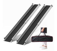FACHNUO 123 cm Rampa telescópica Antideslizante para Silla de Ruedas, 2 rampas de Aluminio para Silla de Ruedas de hasta 272 kg, rampa portátil con Bolsillos de Tela, rampas para escaleras, peldaños