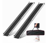 FACHNUO 154 cm Rampa telescópica Antideslizante para Silla de Ruedas, 2 rampas de Aluminio para Silla de Ruedas de hasta 272 kg, rampa portátil con Bolsillos de Tela, rampas para escaleras, peldaños