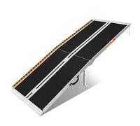 FACHNUO Rampa para sillas de ruedas, 243 cm, plegable, de aluminio, con patas de apoyo ajustables, capacidad de carga de 362 kg, antideslizante y portátil, rampa negra para escaleras bajas, peldaños