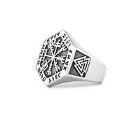Fachoice Anillo de nudo de Valknut para hombre, brújula vikinga nórdica, anillo runal, casco de reverencia, joyería Valknut, 20.6, Acero inoxidable, Sin piedra preciosa