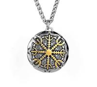 Fachoice Colgante de medallón para hombre, collar de brújula vikinga, collar celta de casco de asombro para hombre, estilo vintage, brújula, amuleto