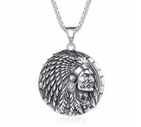 Fachoice Jefe Guerrero Colgante para Hombres Jefe Indio Círculo Collar Vintage Cabeza Tribal Joyería para Hombre