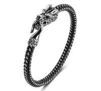Fachoice Pulsera de cuero con cabeza de dragón para hombres, pulsera trenzada dominante de dragón punk chino amuleto joyas para hombres