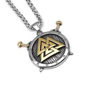 Fachoice Valknut Espada Colgante de Espada para Hombres Vikingo Valknut Collar Espada Cruzada Nórdica Collar Hombre Punk Odin Guerrero Amuleto Joyería Circular