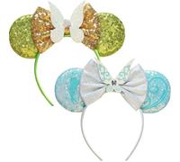 FACHPINT Mini orejas de ratón 2 piezas de orejas de ratón verde hada/orejas de ratón azules para parques temáticos, bonita diadema de ratón para accesorios de fotos, orejas blancas de lentejuelas para