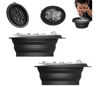 Facial Cold Plunge Bowl Kit, Face Ice Bath Bowl, Portable Silicone Foldable Facial Bath Bowls with Built-in Ice Tray, Cold Compress & Faces Wash Basin Kits for Skincare, Hanging Storage (Black*2)
