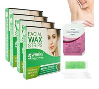 Facial Wax Strips, Easy Wax para depilación, para mujeres y hombres, eficaces para cara, brazos, labios, piernas espalda axilas, aroma a aloe, 20 tiras de cera facial, 4 toallitas de aceite calmante