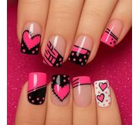 Fácil de aplicar uñas postizas francesas para el día de San Valentín, transformaciones rápidas de belleza, uñas artificiales creativas