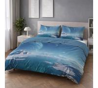 Fácil de Cuidar Motivo Azul Blanca Tranquilo Juego de Cama Elegante Planeta de Hielo Fácil de Mantener Microfibra para Adolescente Duvet Cover 135 x 200 cm