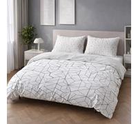 Fácil de Cuidar Motivo Blanco Minimalista Funda Nórdica Geométrico Líneas Fácil de Mantener Microfibra para Niños y Adultos Duvet Cover 240 x 220 cm