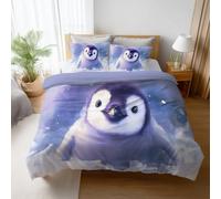Fácil de Cuidar Motivo Morado Azul Acuarela Juego de Cama Suave Lindo Pingüino Fácil de Mantener Microfibra para Adolescente Duvet Cover 240 x 220 cm