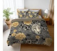 Fácil de Cuidar Motivo Negro Amarillo Abstracto Juego de Cama Lujoso Floral Leopardo Lavable a Máquina Microfibra para Adolescente Duvet Cover 135 x 200 cm