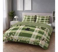 Fácil de Cuidar Motivo Verde Minimalista Juego de Cama Dibujos Animados Gato Patrón a Cuadros Fácil de Mantener Microfibra para Adolescente Duvet Cover 240 x 220 cm