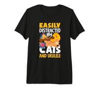 Fácil de distraer por Gatos y Ukelele Divertido Ukelele Ukelele Camiseta Premium
