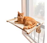 Fácil Instalación para Ventana: Asiento De Descanso De Madera De Tela Polar Suave De 56 × 40 Cm, Hamaca con Alféizar De Ventana con Temática De Gato con Tapete De Felpa Suave | Adecuado para P