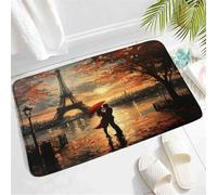 Fácil Limpieza Alfombra Exterior Torre Eiffel París Francia. Pareja En La Calle Bajo Un Paraguas Rojo. Felpudo Entrada Casa Antibacterianas Alfombra Entrada para Baño Entrada Oficina 40X60Cm