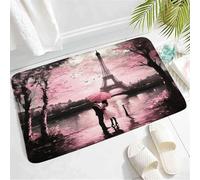 Fácil Limpieza Felpudo Entrada Casa Torre Eiffel Francia París Cereza Rosa Pareja Bajo Un Paraguas Felpudo Entrada Casa Suave Alfombra Ducha para Oficina Baño Dormitorio 40X60Cm