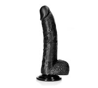 FÁCIL REALISTICO NO VIBRANTE NEGRO CON TESTÍCULOS Y VENTOSA 8"