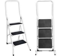 FACILITYS Escalera Taburete Acero 3 escalones Anchos Seguridad 150 kg | Escalera taburete de acero con 3 peldaños anchos, plataforma a 70 cm de altura, carga máxima 150 kg y peso ligero de 7,8 kg