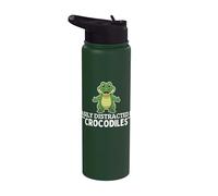 Fácilmente distraído por cocodrilos divertido cocodrilo Stainless Steel Insulated Water Bottle