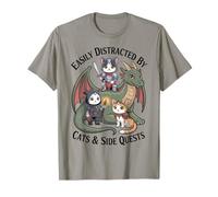 Fácilmente distraído por Gatos y misiones secundarias Gamer Cat Dragon Camiseta