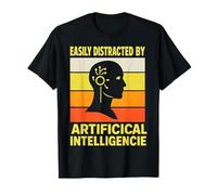 Fácilmente distraído por Inteligencia Artificial Retro Tech AI Camiseta