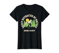 Fácilmente distraído por la Naturaleza Senderismo Sociedad Trail Hiker Lover Camiseta gráfica económica, Mujer, Negro, M