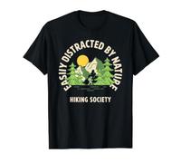 Fácilmente distraído por la Naturaleza Senderismo Sociedad Trail Hiker Lover Camiseta gráfica económica, Hombre, Negro, S