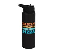Fácilmente distraído por los amantes de la comida divertida de la pizza Stainless Steel Insulated Water Bottle