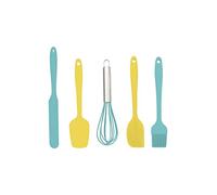 Fackelmann 42736 - Juego de 5 utensilios para repostería (silicona, silicona, acero inoxidable, azul, amarillo, aprox. 21 cm)