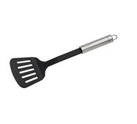 FACKELMANN 44308 Espátula ranurada ovalada de 33 cm práctica espátula de plástico con mango ergonómico de acero inoxidable, utensilios de cocina para cocinar (color: plata/negro), cantidad: 1 pieza