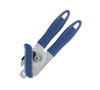 Fackelmann 670444 - Abrelatas, abridor de latas, plástico, cromado, azul, 18,6 x 5,4 x 5,5 cm