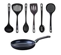 Fackelmann 9428850 - Set antiadherente de cerámica (24 cm, sin PFAS y 6 utensilios de cocina, estufa de cocina, sartén sin PFAS, estufa de inducción, aluminio, RPET, negro, verde, 24 cm)