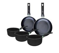 Fackelmann 9430650 - Juego de 2 sartenes de 20 y 24 cm y 3 sartenes de 16, 18 y 20 cm, revestimiento cerámico antiadherente, sin PFAS, todo tipo de fuego, inducción, horno, aluminio, negro, verde, 16