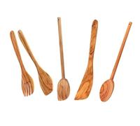 Fackelmann 9902050 - Juego de utensilios de cocina (madera de olivo, 4 piezas, cubiertos para ensaladas, cucharas, espátula, madera de olivo, 30 cm)